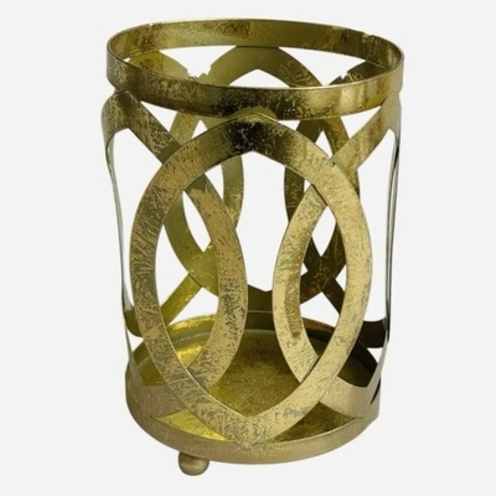 Stylish Shabby Gold Metal Interwoven Design Candle Holder Stand Base 6.5